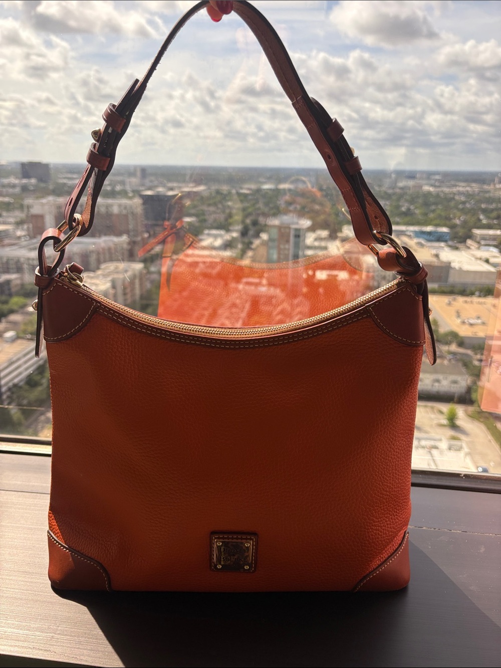 Dooney & Bourke Orange Pebble Leather Shoulder Hobo